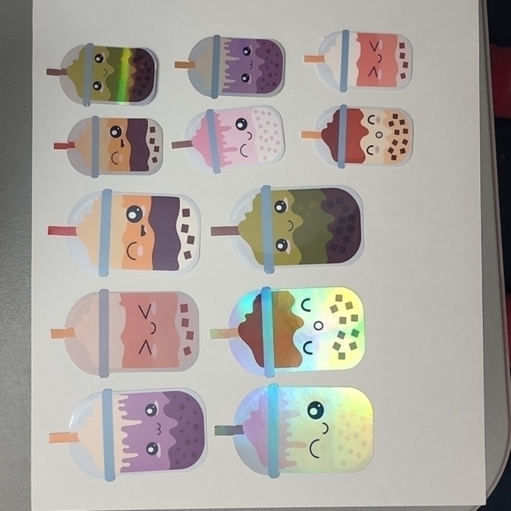 KAWAII Bubble Tea DRINK stickers, 12 hologram & waterproof, 2 different sizes!